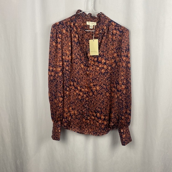 Anthropologie See U Soon Orange Navy Blue Splotch Animal Print Blouse - Size S - Picture 3 of 12